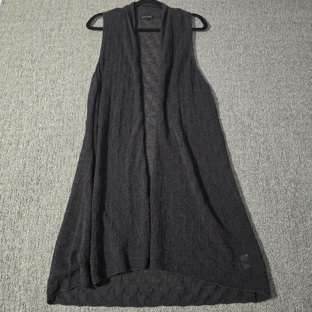 Eileen Fisher Gray Wool Open Knit Cardigan Duster XL Lagenlook Minimalist
